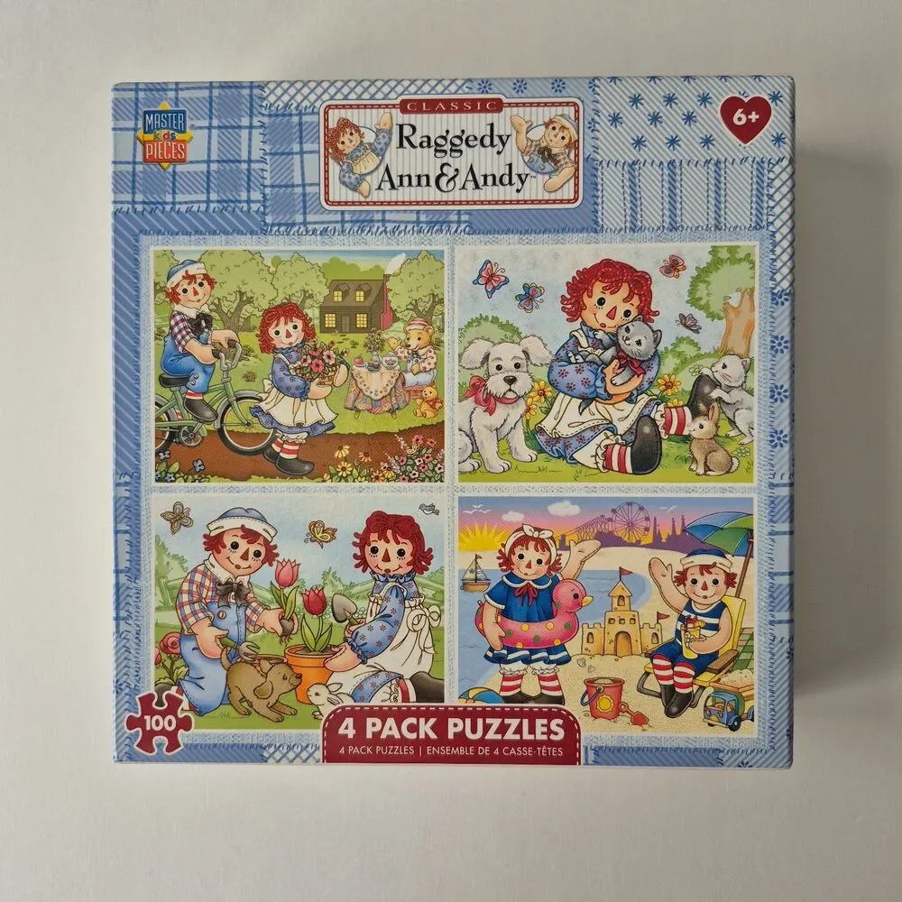 Masterpieces Classic Raggedy Ann & Andy 4 Pack Puzzle Set 100 Pieces Each Sealed